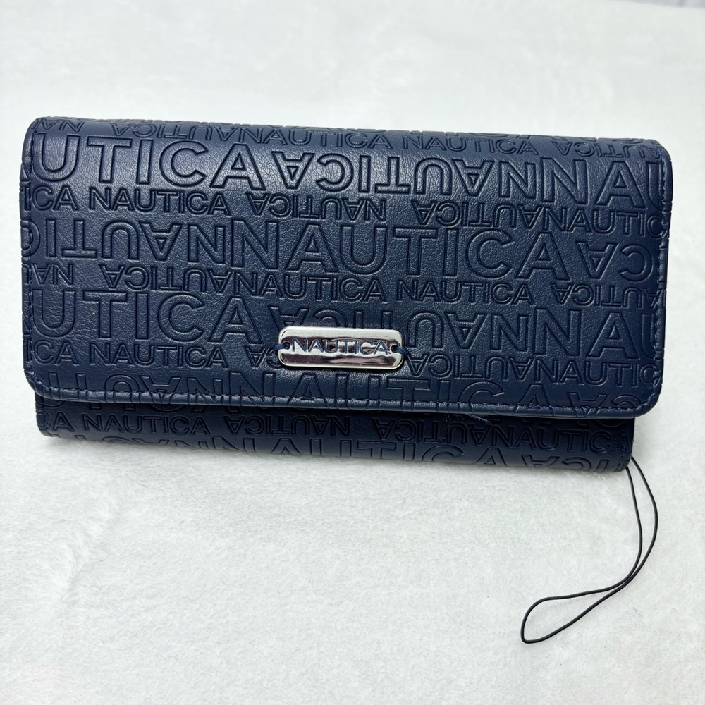 Nautica Wallet Identity Protection Navy Blue Faux‎ Leather Card Slots